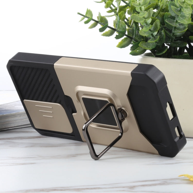 For Samsung Galaxy S21 5G Sliding Camera Cover Design PC + TPU Shockproof Case with Ring Holder & Card Slot
