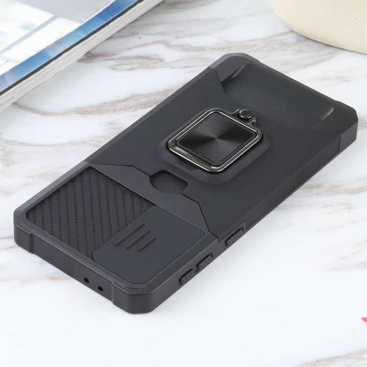 For Samsung Galaxy S21+ 5G Sliding Camera Cover Design PC + TPU Shockproof Case with Ring Holder & Card Slot