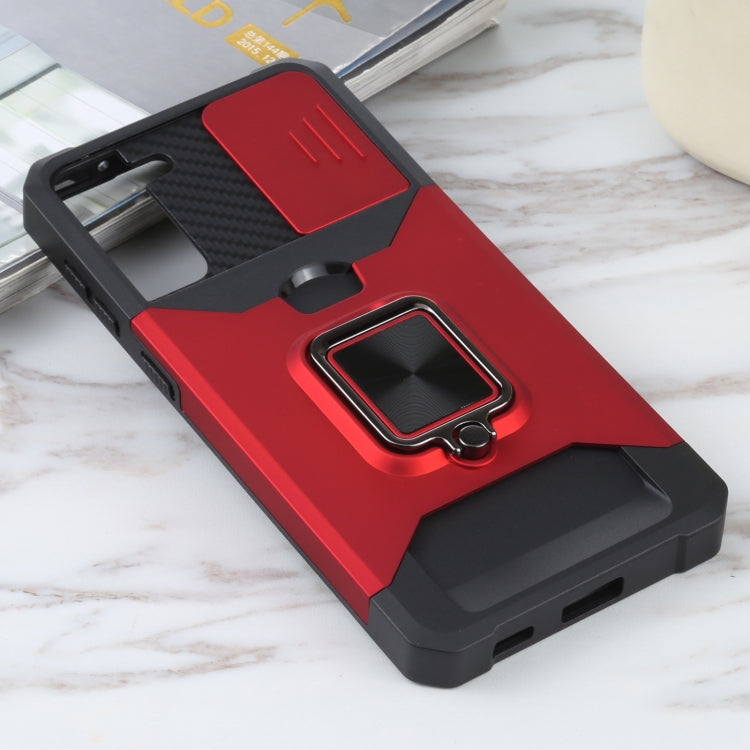 For Samsung Galaxy S21+ 5G Sliding Camera Cover Design PC + TPU Shockproof Case with Ring Holder & Card Slot
