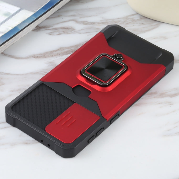 For Samsung Galaxy S21+ 5G Sliding Camera Cover Design PC + TPU Shockproof Case with Ring Holder & Card Slot
