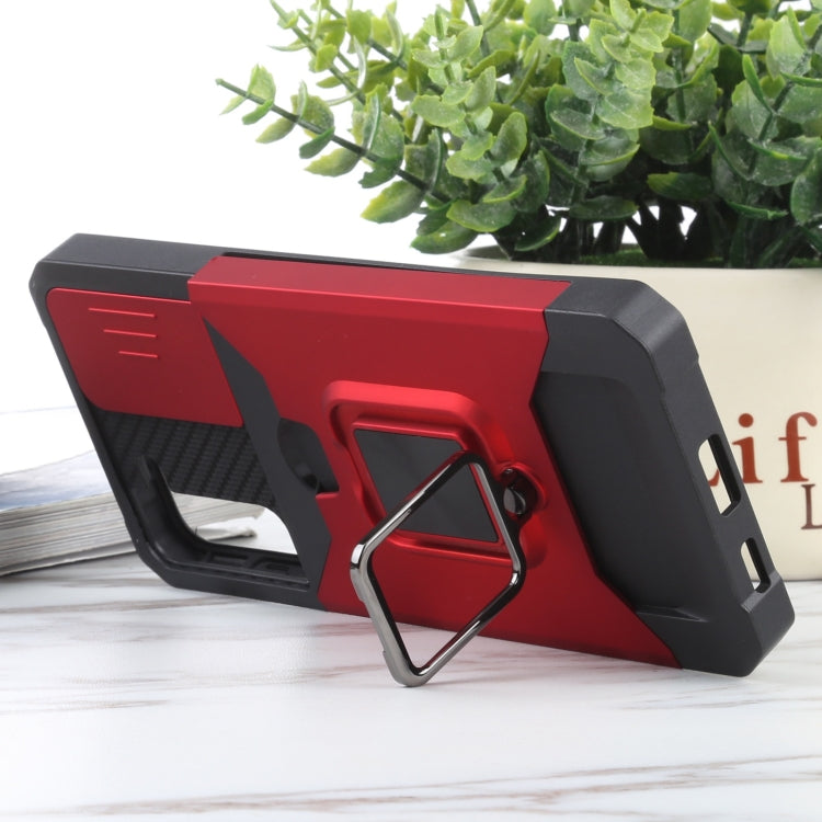 For Samsung Galaxy S21+ 5G Sliding Camera Cover Design PC + TPU Shockproof Case with Ring Holder & Card Slot