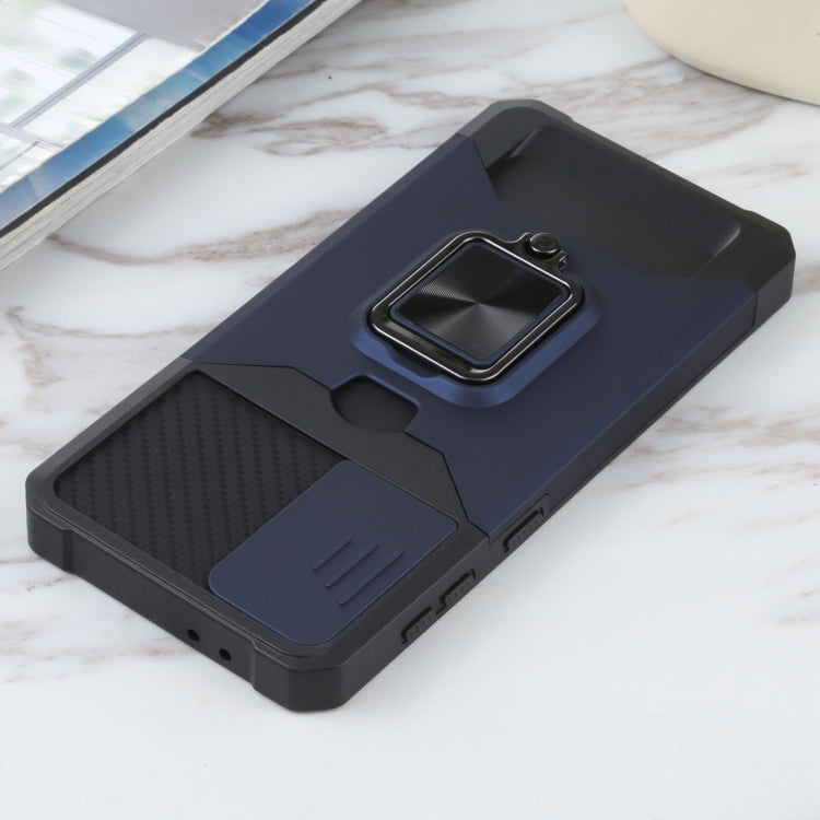 For Samsung Galaxy S21+ 5G Sliding Camera Cover Design PC + TPU Shockproof Case with Ring Holder & Card Slot