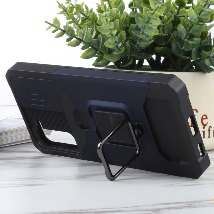 For Samsung Galaxy S21+ 5G Sliding Camera Cover Design PC + TPU Shockproof Case with Ring Holder & Card Slot