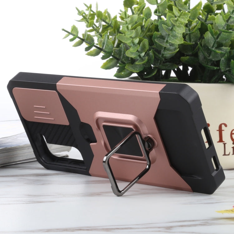 For Samsung Galaxy S21+ 5G Sliding Camera Cover Design PC + TPU Shockproof Case with Ring Holder & Card Slot