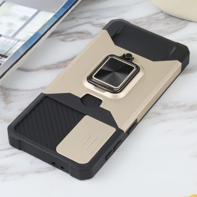 For Samsung Galaxy S21+ 5G Sliding Camera Cover Design PC + TPU Shockproof Case with Ring Holder & Card Slot