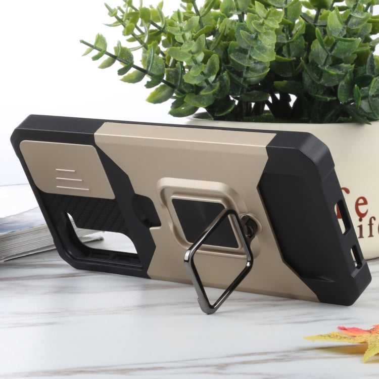 For Samsung Galaxy S21+ 5G Sliding Camera Cover Design PC + TPU Shockproof Case with Ring Holder & Card Slot