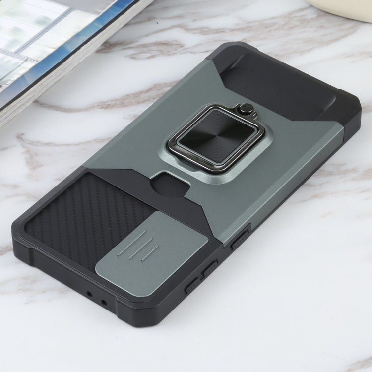 For Samsung Galaxy S21+ 5G Sliding Camera Cover Design PC + TPU Shockproof Case with Ring Holder & Card Slot