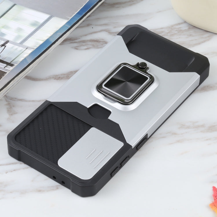 For Samsung Galaxy S21+ 5G Sliding Camera Cover Design PC + TPU Shockproof Case with Ring Holder & Card Slot