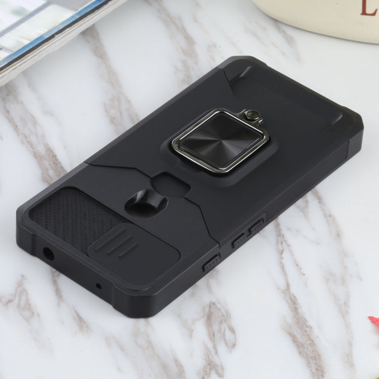 For Google Pixel 5a 5G Sliding Camera Cover Design PC + TPU Shockproof Case with Ring Holder & Card Slot
