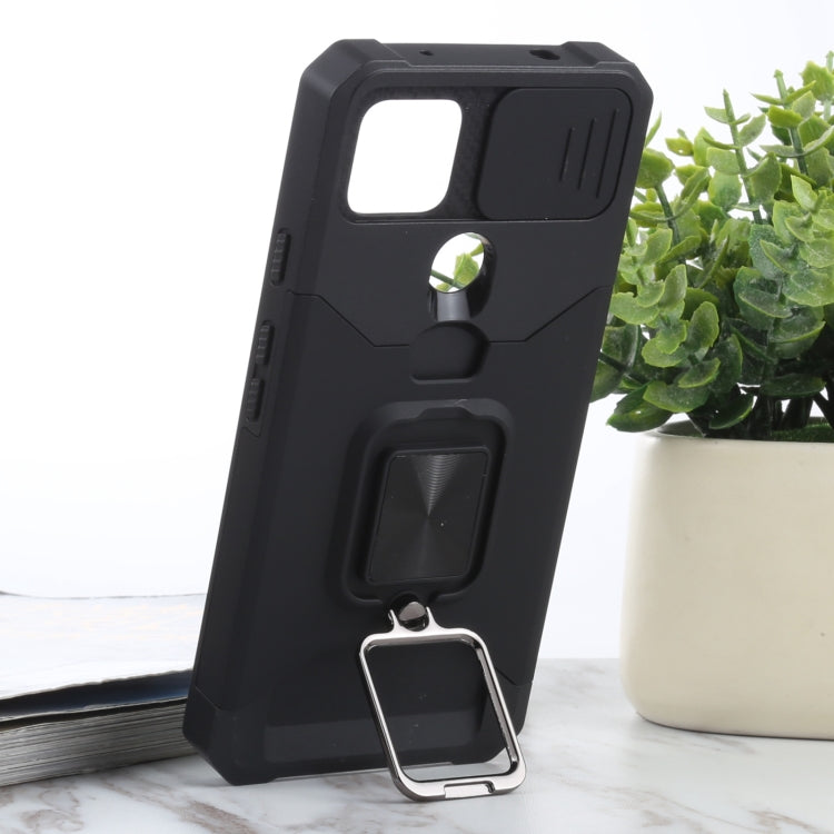 For Google Pixel 5a 5G Sliding Camera Cover Design PC + TPU Shockproof Case with Ring Holder & Card Slot