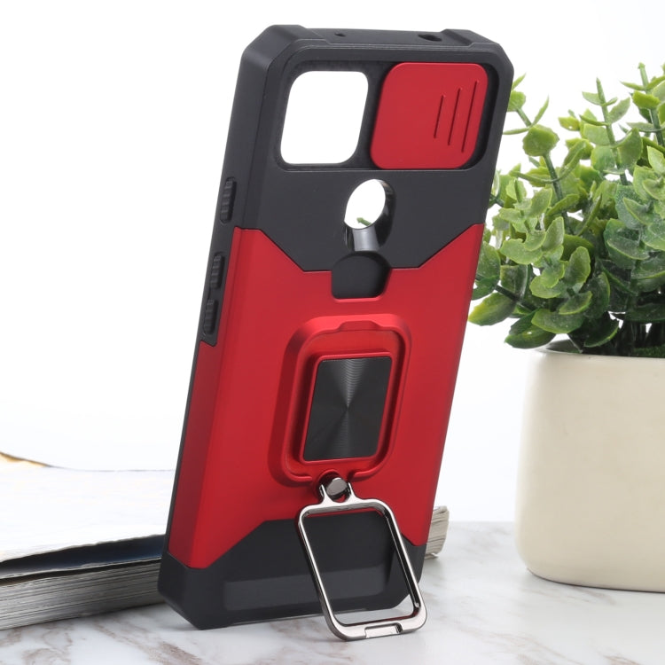 For Google Pixel 5a 5G Sliding Camera Cover Design PC + TPU Shockproof Case with Ring Holder & Card Slot