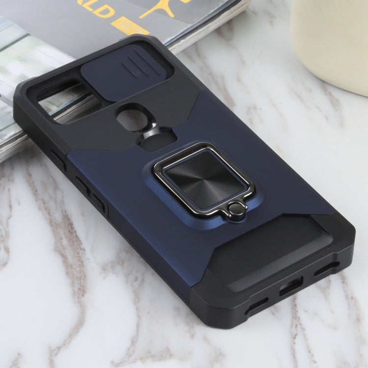 For Google Pixel 5a 5G Sliding Camera Cover Design PC + TPU Shockproof Case with Ring Holder & Card Slot