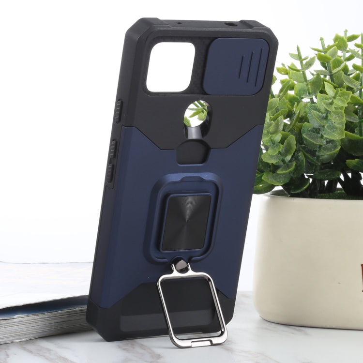 For Google Pixel 5a 5G Sliding Camera Cover Design PC + TPU Shockproof Case with Ring Holder & Card Slot