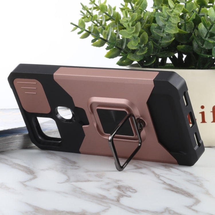 For Google Pixel 5a 5G Sliding Camera Cover Design PC + TPU Shockproof Case with Ring Holder & Card Slot