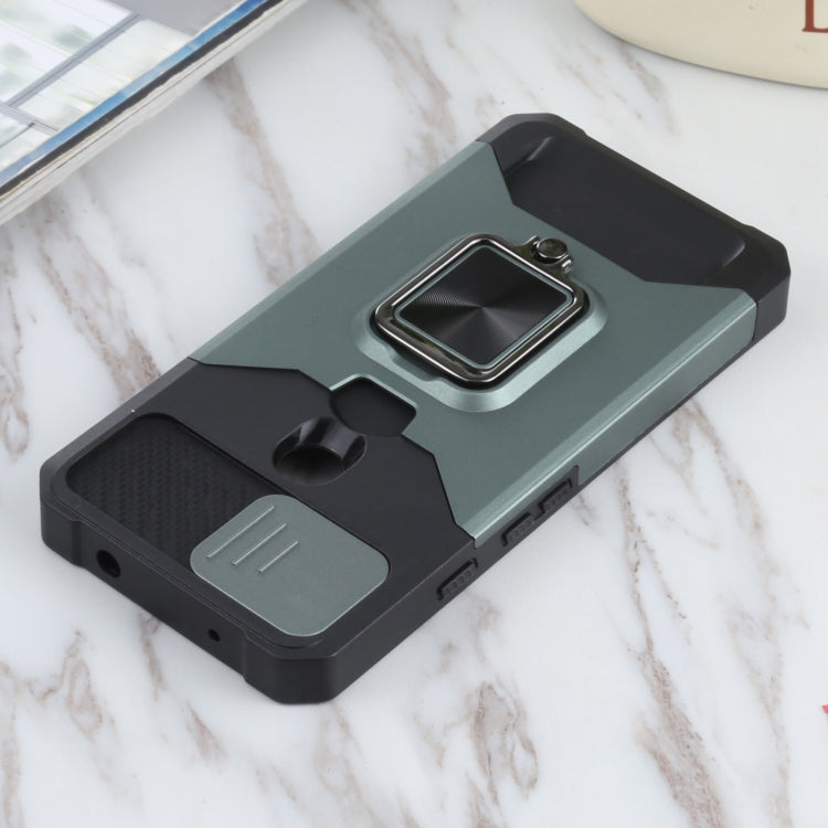 For Google Pixel 5a 5G Sliding Camera Cover Design PC + TPU Shockproof Case with Ring Holder & Card Slot