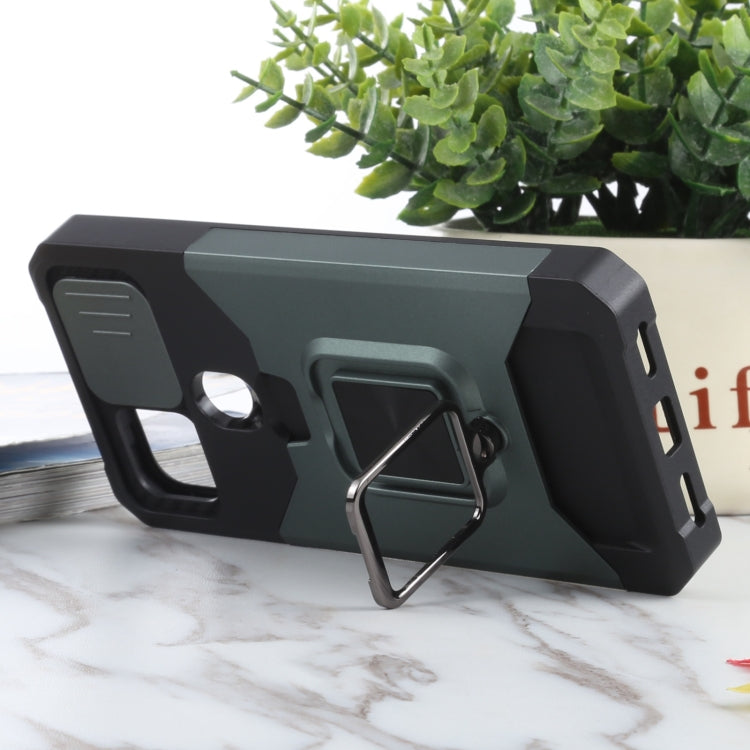 For Google Pixel 5a 5G Sliding Camera Cover Design PC + TPU Shockproof Case with Ring Holder & Card Slot