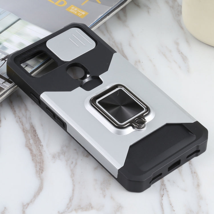 For Google Pixel 5a 5G Sliding Camera Cover Design PC + TPU Shockproof Case with Ring Holder & Card Slot