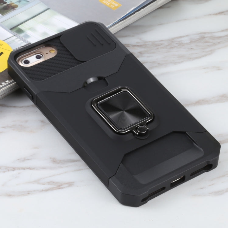 Sliding Camera Cover Design PC + TPU Shockproof Case with Ring Holder & Card Slot For iPhone 8 Plus / 7 Plus / 6s Plus / 6 Plus