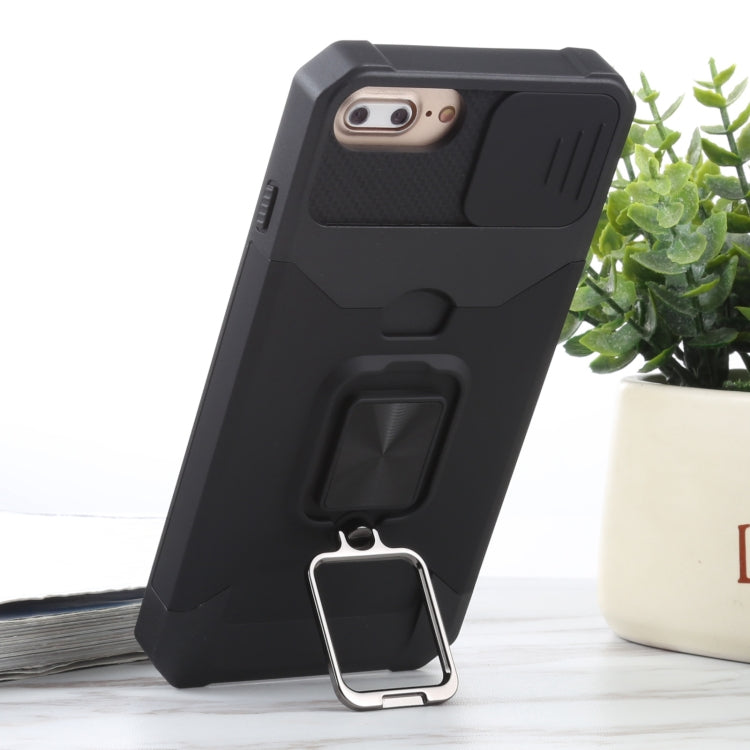 Sliding Camera Cover Design PC + TPU Shockproof Case with Ring Holder & Card Slot For iPhone 8 Plus / 7 Plus / 6s Plus / 6 Plus