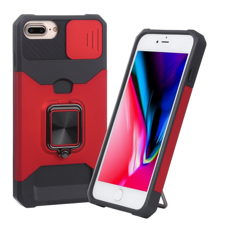 Sliding Camera Cover Design PC + TPU Shockproof Case with Ring Holder & Card Slot For iPhone 8 Plus / 7 Plus / 6s Plus / 6 Plus