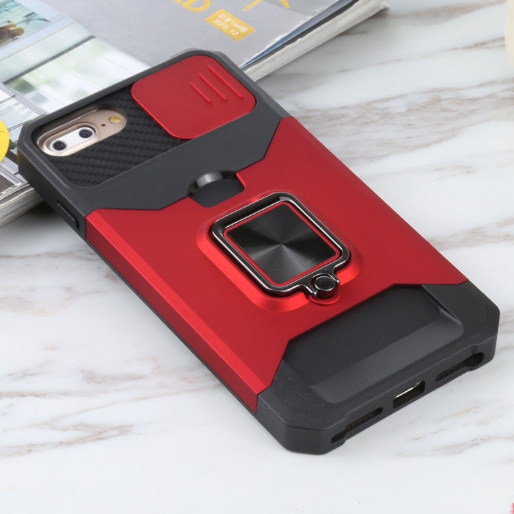 Sliding Camera Cover Design PC + TPU Shockproof Case with Ring Holder & Card Slot For iPhone 8 Plus / 7 Plus / 6s Plus / 6 Plus