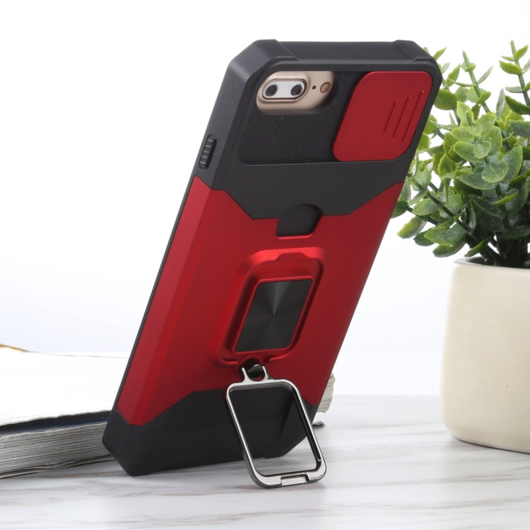 Sliding Camera Cover Design PC + TPU Shockproof Case with Ring Holder & Card Slot For iPhone 8 Plus / 7 Plus / 6s Plus / 6 Plus