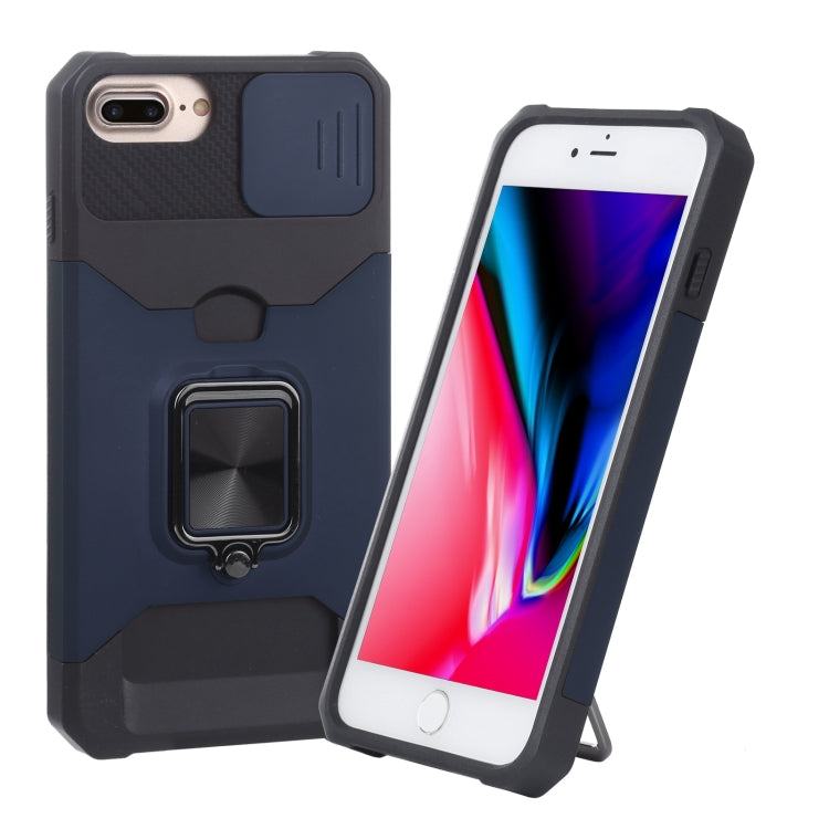 Sliding Camera Cover Design PC + TPU Shockproof Case with Ring Holder & Card Slot For iPhone 8 Plus / 7 Plus / 6s Plus / 6 Plus