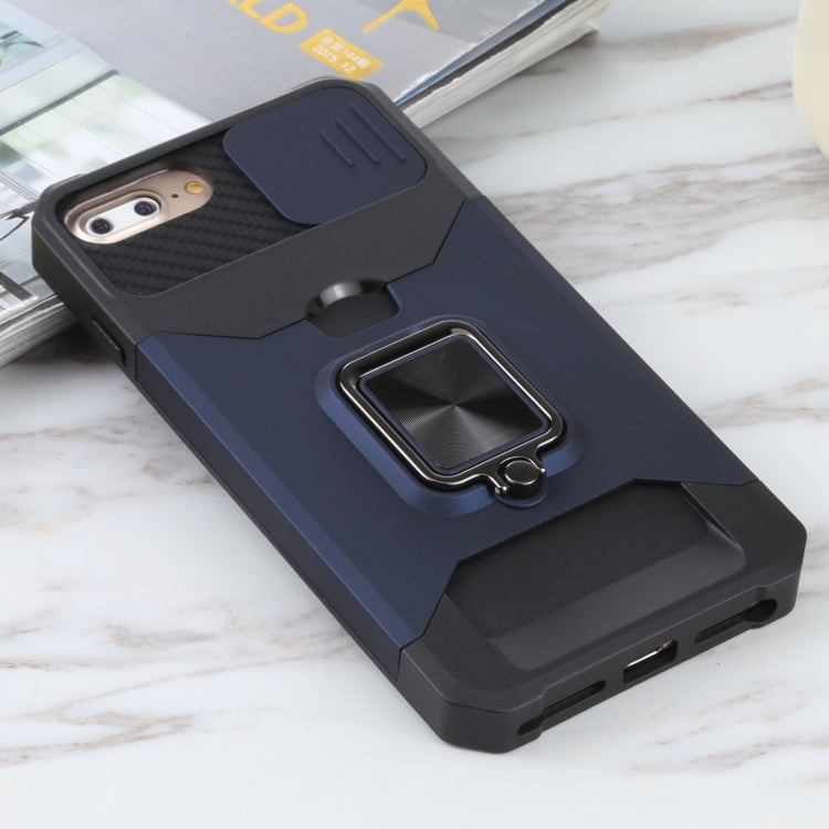 Sliding Camera Cover Design PC + TPU Shockproof Case with Ring Holder & Card Slot For iPhone 8 Plus / 7 Plus / 6s Plus / 6 Plus