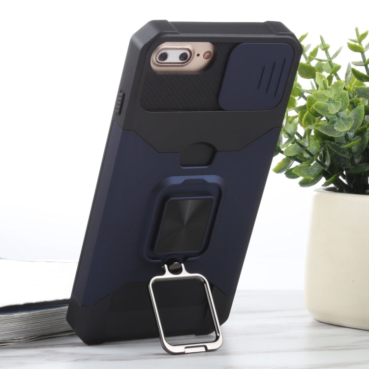 Sliding Camera Cover Design PC + TPU Shockproof Case with Ring Holder & Card Slot For iPhone 8 Plus / 7 Plus / 6s Plus / 6 Plus