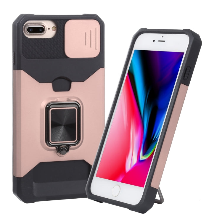 Sliding Camera Cover Design PC + TPU Shockproof Case with Ring Holder & Card Slot For iPhone 8 Plus / 7 Plus / 6s Plus / 6 Plus