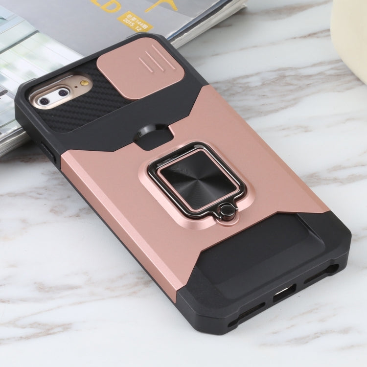Sliding Camera Cover Design PC + TPU Shockproof Case with Ring Holder & Card Slot For iPhone 8 Plus / 7 Plus / 6s Plus / 6 Plus
