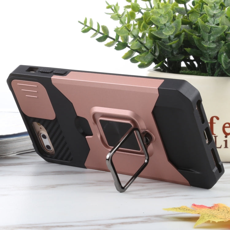 Sliding Camera Cover Design PC + TPU Shockproof Case with Ring Holder & Card Slot For iPhone 8 Plus / 7 Plus / 6s Plus / 6 Plus