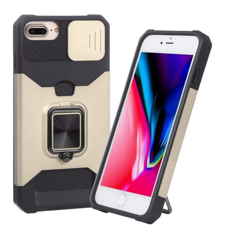 Sliding Camera Cover Design PC + TPU Shockproof Case with Ring Holder & Card Slot For iPhone 8 Plus / 7 Plus / 6s Plus / 6 Plus