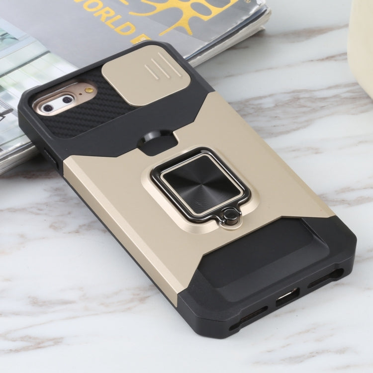 Sliding Camera Cover Design PC + TPU Shockproof Case with Ring Holder & Card Slot For iPhone 8 Plus / 7 Plus / 6s Plus / 6 Plus