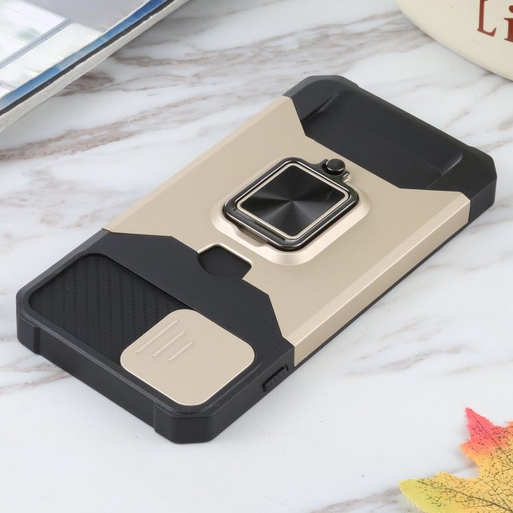 Sliding Camera Cover Design PC + TPU Shockproof Case with Ring Holder & Card Slot For iPhone 8 Plus / 7 Plus / 6s Plus / 6 Plus