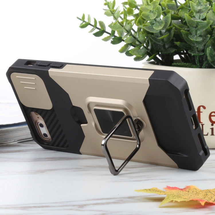 Sliding Camera Cover Design PC + TPU Shockproof Case with Ring Holder & Card Slot For iPhone 8 Plus / 7 Plus / 6s Plus / 6 Plus