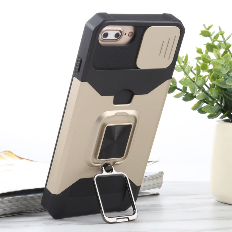 Sliding Camera Cover Design PC + TPU Shockproof Case with Ring Holder & Card Slot For iPhone 8 Plus / 7 Plus / 6s Plus / 6 Plus