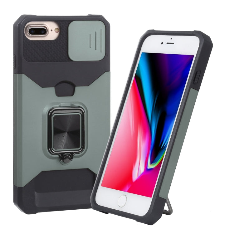 Sliding Camera Cover Design PC + TPU Shockproof Case with Ring Holder & Card Slot For iPhone 8 Plus / 7 Plus / 6s Plus / 6 Plus