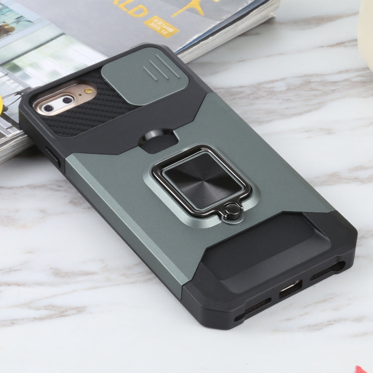 Sliding Camera Cover Design PC + TPU Shockproof Case with Ring Holder & Card Slot For iPhone 8 Plus / 7 Plus / 6s Plus / 6 Plus