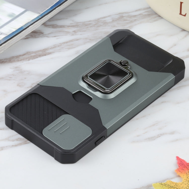 Sliding Camera Cover Design PC + TPU Shockproof Case with Ring Holder & Card Slot For iPhone 8 Plus / 7 Plus / 6s Plus / 6 Plus