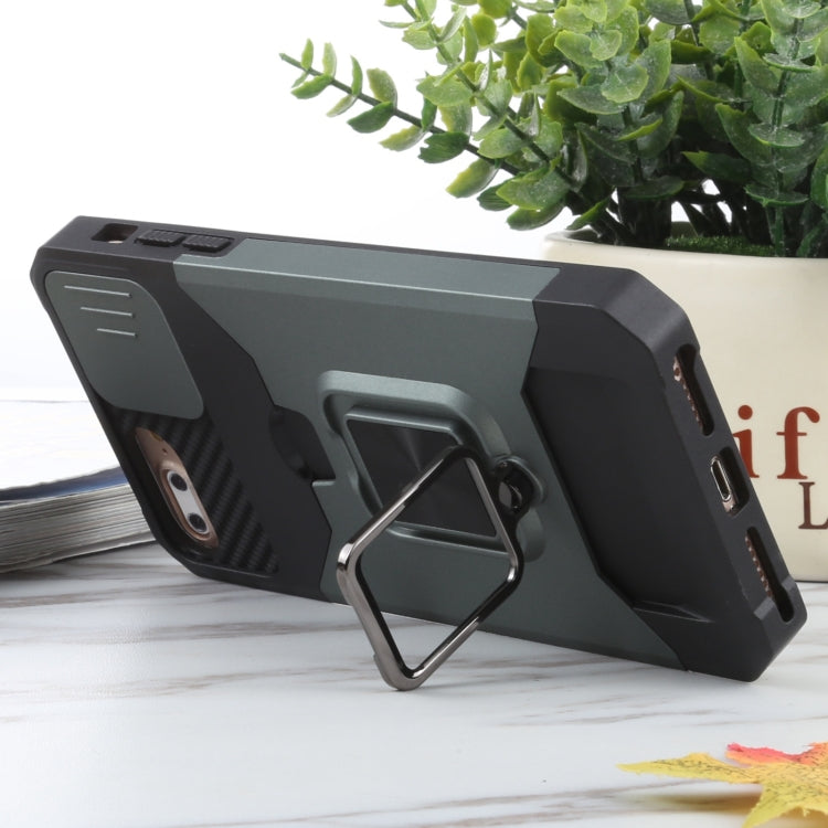 Sliding Camera Cover Design PC + TPU Shockproof Case with Ring Holder & Card Slot For iPhone 8 Plus / 7 Plus / 6s Plus / 6 Plus