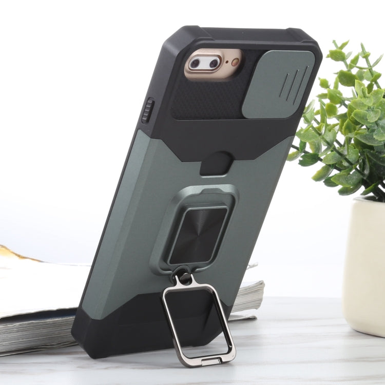 Sliding Camera Cover Design PC + TPU Shockproof Case with Ring Holder & Card Slot For iPhone 8 Plus / 7 Plus / 6s Plus / 6 Plus