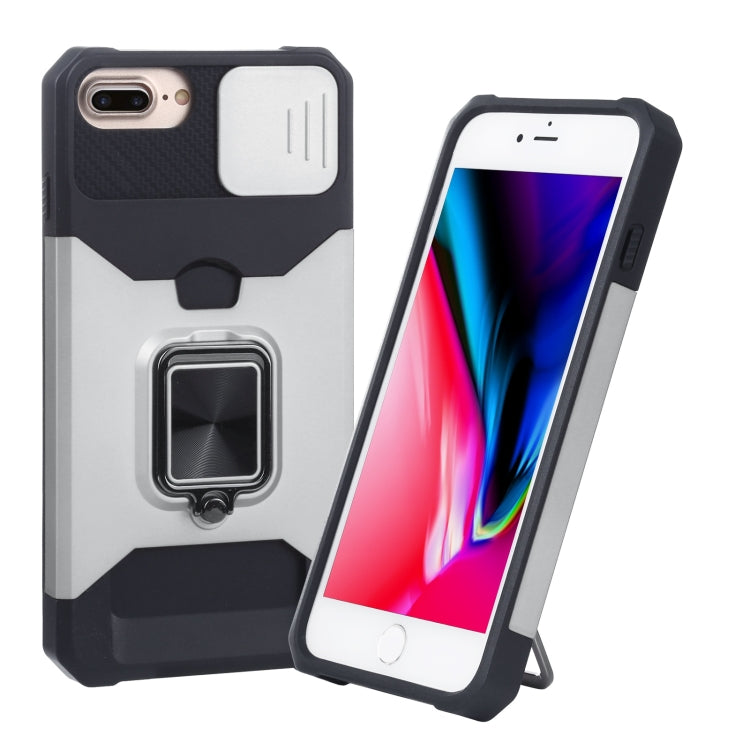 Sliding Camera Cover Design PC + TPU Shockproof Case with Ring Holder & Card Slot For iPhone 8 Plus / 7 Plus / 6s Plus / 6 Plus