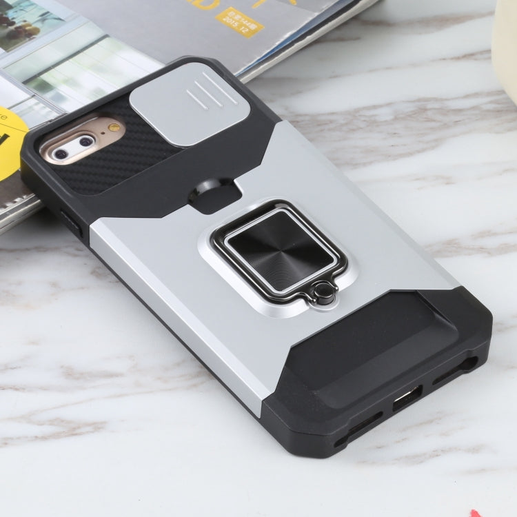 Sliding Camera Cover Design PC + TPU Shockproof Case with Ring Holder & Card Slot For iPhone 8 Plus / 7 Plus / 6s Plus / 6 Plus