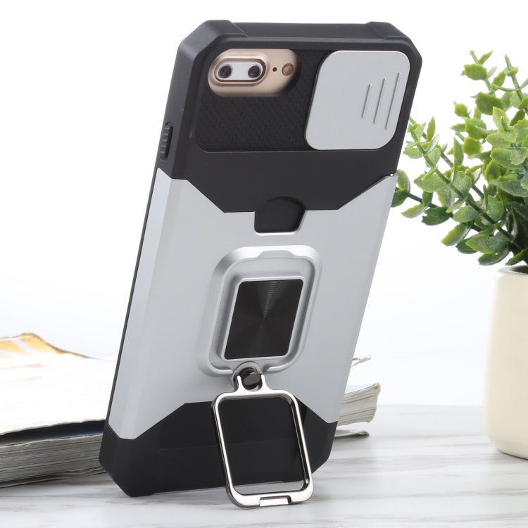 Sliding Camera Cover Design PC + TPU Shockproof Case with Ring Holder & Card Slot For iPhone 8 Plus / 7 Plus / 6s Plus / 6 Plus