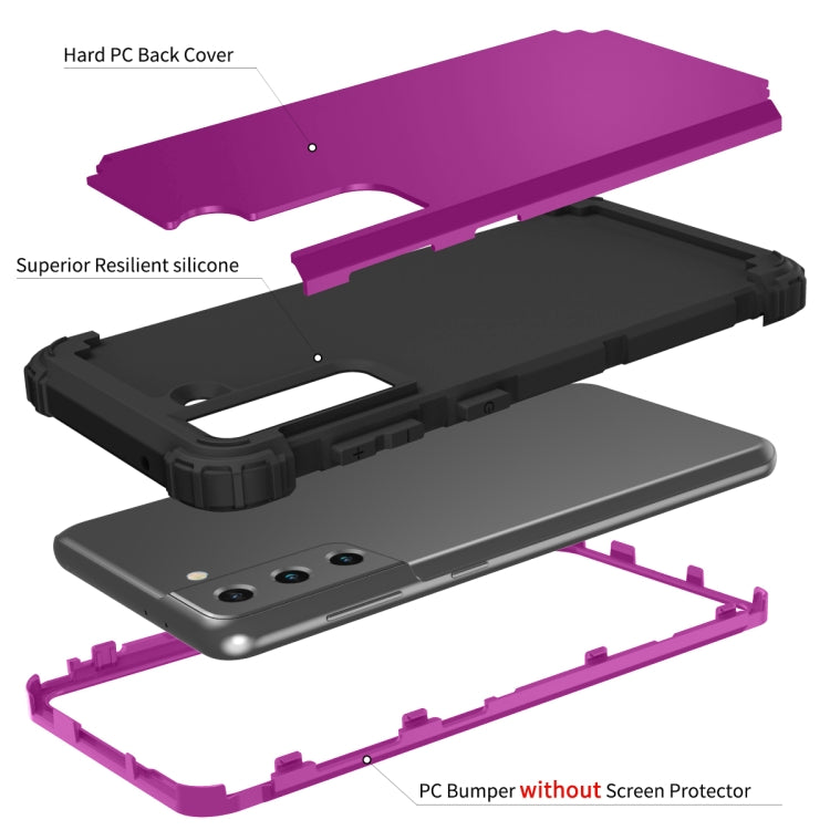 For Samsung Galaxy S21 FE 3 in 1 Shockproof PC + Silicone Protective Case