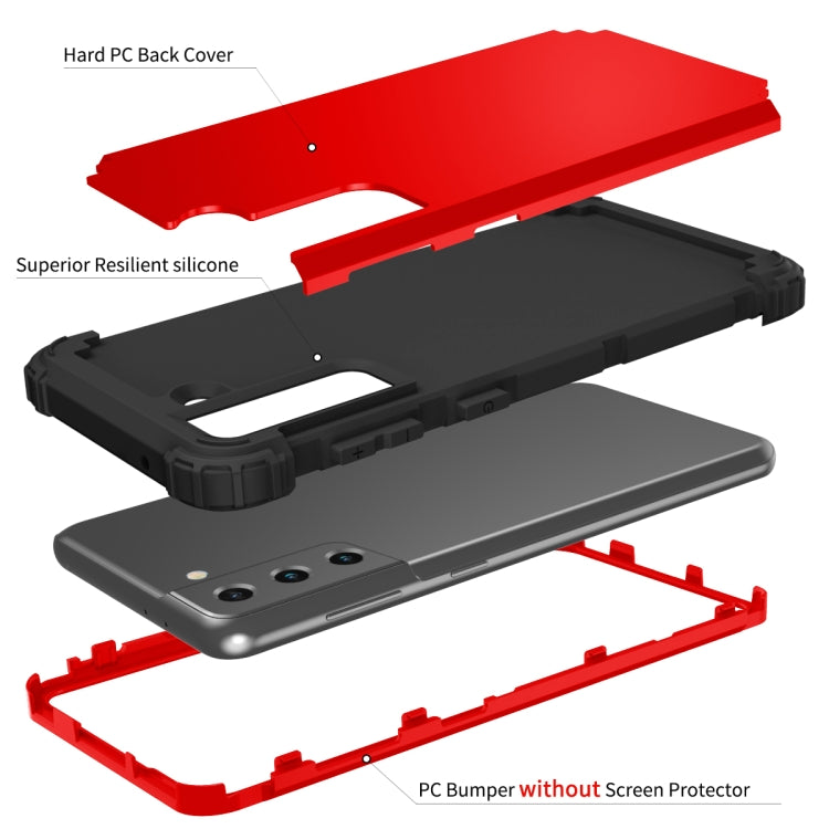 For Samsung Galaxy S21 5G 3 in 1 Shockproof PC + Silicone Protective Case