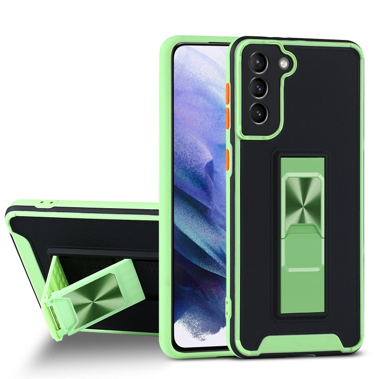 For Samsung Galaxy S21 FE 5G Dual-color Skin Feel TPU + PC Magnetic Shockproof Case with Invisible Holder