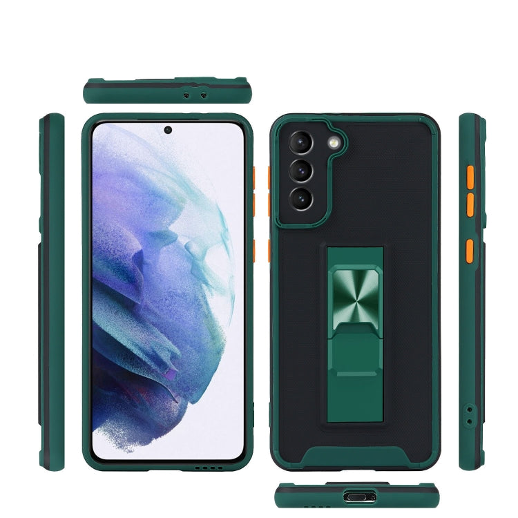For Samsung Galaxy S21 FE 5G Dual-color Skin Feel TPU + PC Magnetic Shockproof Case with Invisible Holder