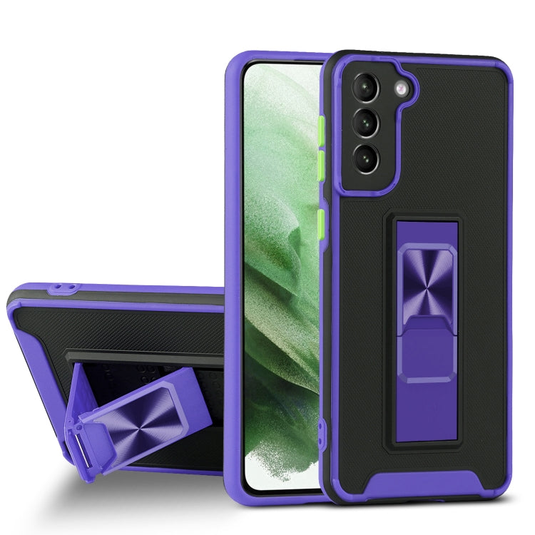 For Samsung Galaxy S21 5G Dual-color Skin Feel TPU + PC Magnetic Shockproof Case with Invisible Holder